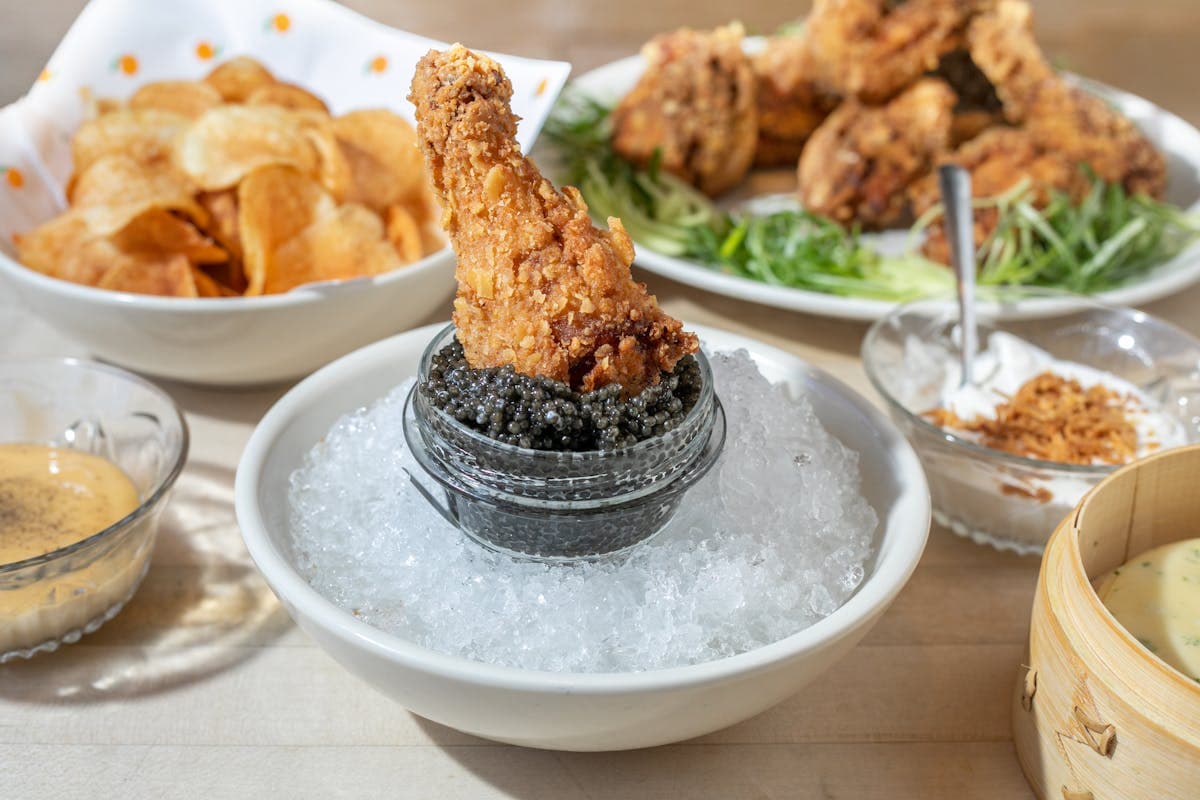 Fried chicken with caviar